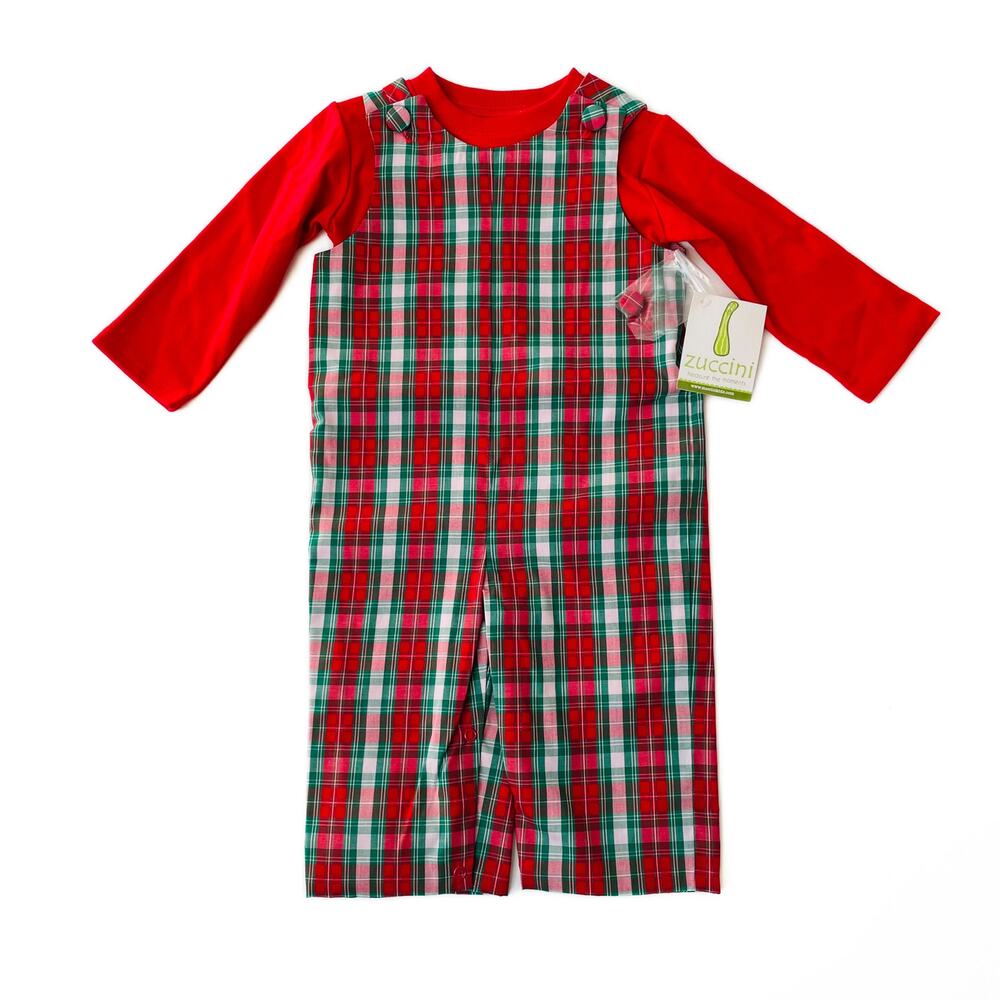 NWT 9M Zuccini Kids Red Plaid Longall Set